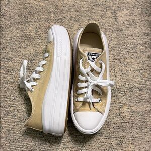 Converse Tan and White Platform Sneakers